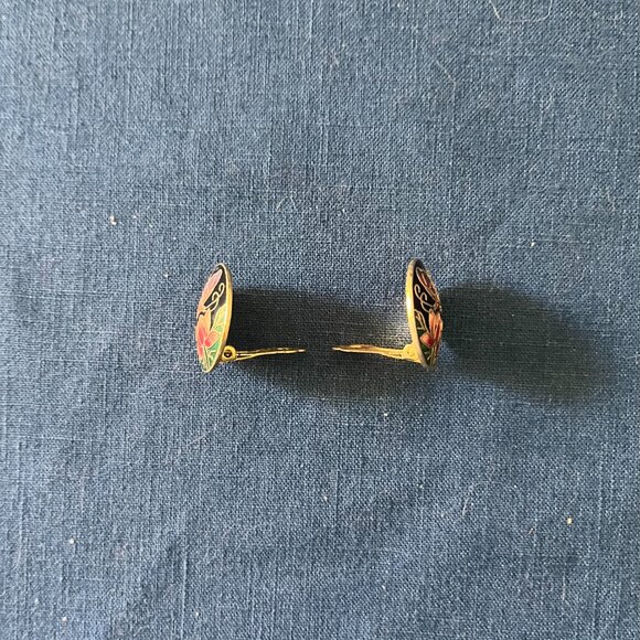 Vintage Cliosonne Clip Earrings SG* - Picture 4 of 4